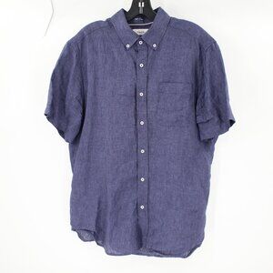 Porter & Ash Shirt Mens Large Blue Linen Button Down Short‎ Sleeve Casual summer